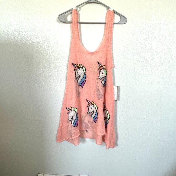 Wildfox White Label Pink Knit Unicorn Swing Tank Tunic Top NEW Size Small NWT - Picture 2 of 5